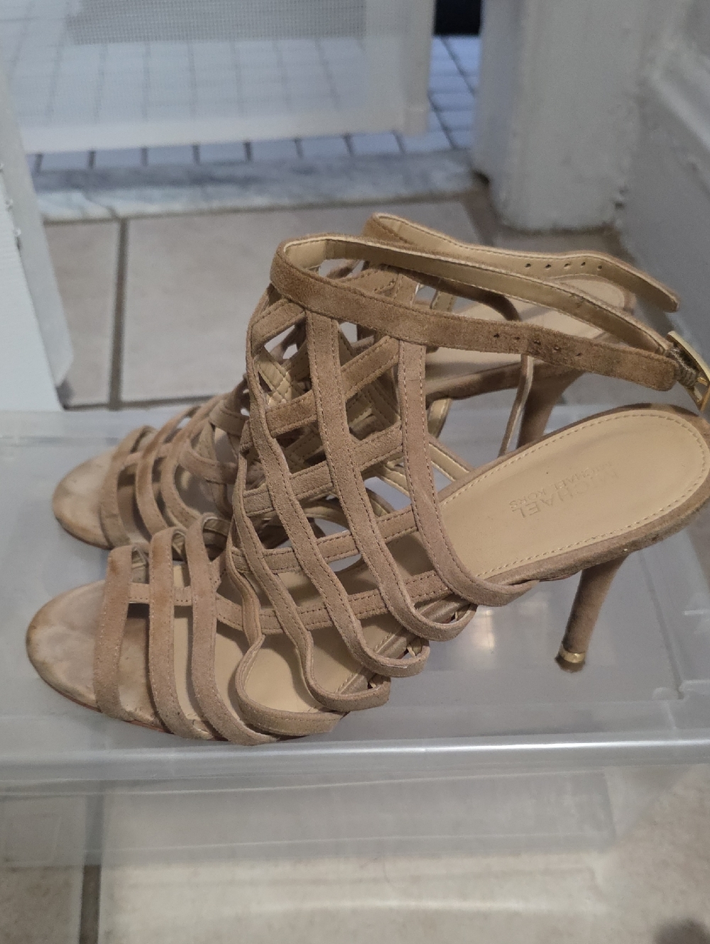 MICHAEL Michael Kors Taupe Strappy Suede High Heel Sandals